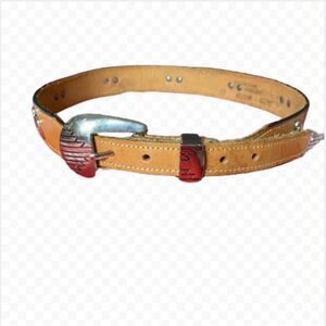 Vintage Leegin belt Southwest western Concho brown leather brass belt